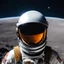 Placeholder: a close up on the helmet of a spacesuit on a moon, a nightmare reflected in the visor of his helmet