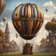 Placeholder: realistic, a jigsaw puzzle of a steampunk hot air balloon 3D photorealistic detailed with a natural background