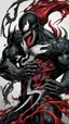 Placeholder: A close picture of Venom symbiote as ghost of Sparta red tattoos and Clothes, holding blade of choice