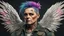Placeholder: beautiful Punk, Angel 45 years old, wings, portrait, military clothes, old torn canvas, mystical, bright colors, creative hairstyle, fine rendering, high detail, 8K