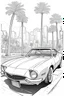 Placeholder: outline art for an adults coloring page, Studebaker Avanti on a Sunset Boulevard , white background, detailed sketch style,no color , only use outline, clean art , white background, no shadows and clear well outlined,