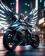 Placeholder: A full length Beautiful humanoid Angel ,straddle wings ,mixed with a body cyborg,driving motorsport Ducati futuristic on street futuristic cyberpunk city night, 8k ultra detail photography