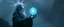 Placeholder: dwarven priest with electric hair, expert holding up a floating radiant Painite crystal rosette ball shooting radiant light through the fog