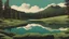Placeholder: landscape :1.0 | trees green forest woodland :0.8 | vintage poster 1.0 | fluffy clouds in the distance :0.5 | realistic :0.5 | bold colors :0.3 | bright :0.7 | in the style of USA national park posters :1.0 | lake :1.0 | dark green:0.7 | Swedish archipeligo :1.0