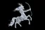 Placeholder: 2D yarn and string art, minimalism, Male Centaur in an aiming a bow and arrow pose made entirely out of white string, dark negative space, extreme contrast, concept art, stunning, dramatic, intricate details