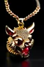 Placeholder: A gold chain with an iced out pumba sitting pendant, eyes should be rubies and fangs in gold