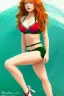 Placeholder: concept illustration, hyper detailed, strikingly beautiful teen female, 16 years old, long ginger hair, green eyes, medium freckles, full lips, full body, full face, b-cup breasts, athletic, centred camera, ignore NSFW, bikini, athletic, sitting, legs spread