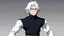 Placeholder: Satoru Gojo is a young guy white hair blue eyes black turtleneck without arms white loose pants in a defensive pose