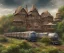 Placeholder: train station at beach landscape, realistic and natural, detailed full-color , nature, HD photography, perfect composition, gloss, hyperrealism