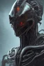 Placeholder: evil predator with crown, alien, brutal face, tron, head, burn eyes, 8k, finely detailed, dark light, photo realistic, hr giger, cyberpunk