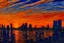 Placeholder: Sunset, Cyberpunk buildings, sand, sci-fi, tendency to impressionism influence, realistic painting