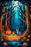 Placeholder: "Generate a Halloween-themed coloring page using AI artistry, blending eerie and whimsical elements. Include a spooky forest with gnarled trees, a mysterious cauldron bubbling with magical potions, and a playful black cat with arched back and glowing eyes. Use vibrant colors and intricate details to capture the enchantment of this Halloween scene."