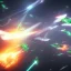 Placeholder: EXPLODING SPACESHIP, TWO SHIPS SHOOTING LASERS IN BATTLE, cinematic lighting, 4k, 8k, octane render, digital concept art, extremely detailed, ambient lighting, GREEN