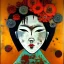 Placeholder: an abstract painting of rusted metal and flowers, Geisha portrait, rust, scaffolding, iron cladding, decay, mixed media, textured, anatomically correct, beautiful perfect face, sharp focus, highly detailed by Monet 8k