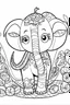 Placeholder: HAPPY NEW YEAR CELEBRATION coloring page for kids,Elephant in colorful New Year, thick outline, low details, no shading, no color