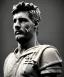 Placeholder: Gran angular, Realistic image, roman sculpture, marble material, Lionel Messi, Laurel wreath model, miguel angel style, emperador, God light, god rays, 4k resolution, ornate details, soft lighting, unreal engine 5, soft cyan background.