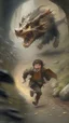 Placeholder: hobbit running away from a dragon