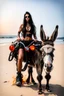 Placeholder: fire biker priestess beach with pet donkey