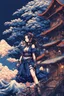 Placeholder: 8bits, Pixel Art, beautiful cyberpunk huge girl, and petit girl, hyperdetailed, illustration by Katsushika Hokusai, darkblue tones,