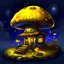 Placeholder: Wonderful spotless mushroom house in space. Floating Island in space. Black, navy blue and lemon colored. fine detail oil painting photo realistic hyper detailed perfect composition trending on artstation.