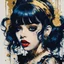 Placeholder: Poster in two gradually, a one side malevolent goth vampire girl face and other side the Singer Melanie Martinez face, painting by Yoji Shinkawa, darkblue and gold tones,