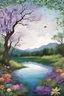 Placeholder: Create an magazine cover related to mental health, the magazine should be in A4 portrait, make the background color be dim with cool lighting , for example blue or purple, however do not make it dark. the background cover should have a kid in the center of the magazine. images of nature, such as landscapes, flowers, or serene water scenes in the style of drawing.