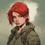 Placeholder: teen, portrait,comic book, face, post-apocalypse, red hair