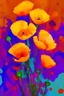 Placeholder: California Poppies. Colored ink, poured and spattered, on paper, center on canvas, clear margins, hd, 8k, sharp focus