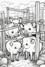 Placeholder: coloring page, pigs in a pen, cartoon style, thick lines, low detail, no shading