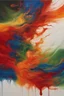 Placeholder: The image is an wabstract painting with a white background. The painting is composed of a variety of colors, including blue, red, orange, yellow, green, and red. The colors blend together in a fluid and fluid manner, creating a sense of movement and energy. The blue is on the left side of the painting, with a hint of green on the right side. The red is in the center, with the yellow and orange stripes radiating outwards. The green is on top of the blue, and the red is at the bottom. The overall