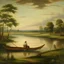 Placeholder: Pintura de paisaje en llanura, plano general, que muestre a un pescador en su canoa al estilo del artista argentino Benito Quinquela Martín.