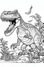 Placeholder: create a coloring page: Show a T-Rex aggressively defending its territory against intruders, using its teeth and claws to fend off attackers. . ink drawing clipart, simple line illustrations, colored