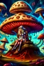 Placeholder: Alice in Wonderland, in a space suit, sitting on a huge mushroom, with tentacles hanging down, in an alien landscape