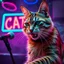 Placeholder: A CAT performing at dance club, his name CAT and looks crazy, looks very aggressive look, Neon lights and smog, Im a CAT SIGN ON WALL