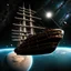 Placeholder: A tall ship in outer space.