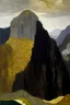 Placeholder: A grayish brown giant mountain near a canyon painted by Gustav Klimt