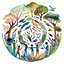 Placeholder: Generate an illustration of a diverse group of hands coming together in a circle, each hand holding a different art tool such as paintbrushes, pencils, and markers. Surround the hands with symbols of nature, like trees, birds, and mountains, representing the collective effort to protect the environment and promote creativity in a supportive community.