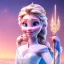 Placeholder: Flower , beautiful smiling elsa holding microphone, amazing blue eyes, happy cosmic, bright colors, blue, pink, gold, jewels, realistic, photo real, clear godly background, highly detailed, high contrast, 8k high definition, unreal engine 5, extremely sharp detail, light effect, sunny light background