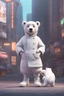 Placeholder: cartoon cute polar bear with white and sneakers, Cyberpunk realism style, front view, wearing a chef costume, zbrush, Arys Chien and light black, lit children, 32k uhd, street fashion, round,8k,HD