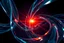 Placeholder: A mesmerizing abstract composition of interlocking glass and chrome ribbons swirling together. A fiery core of orange and red light pulses at the center, creating sharp highlights on the polished surfaces. The background transitions into deep navy shadows, emphasizing the high-contrast lighting. Fluid textures and a high-tech, futuristic mood.