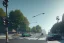 Placeholder:  concrete barrier in street,street view,sidewalks cars parked on both sides of the street,unity engine, bloom,cinematic lighting,green tone, octane render.