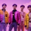 Placeholder: pixar style anamorphic Korean band BTS, smiling, gangsta gold neckless, full body, magenta puffer jacket, manila city backdrop, dramatic lighting, hyper-realistic, unreal engine 5, 16k. full detailed, bitcoin