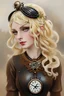 Placeholder: oil painting, 1900s,beautiful european slim blonde dreadlock steampunk girl, pale skin, leather bikini and leather corsage with steampunk ornaments (clock, gears), wearing a cylinder hat with steampunk ornaments, futuristic city street background, subtle make-up, (Extremely Detailed Eyes, Detailed Face and Skin:1.2), Ornate, (Solo:1.4), Standing, (Upper Body:1.2), Looking at Viewer, (clock, goggles, gears, round eyewear), steampunk. decent colors