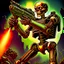 Placeholder: 90's TCG art retro fantasy art of skeleton robot firing machine gun