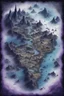 Placeholder: A fantasy map of a world with [keyword], [atmosphere], color scheme made of [color], rpg world map, game world, aerial vi w, high detail, split toning, naturalistic proportions, black, white, purple, blue, indigo