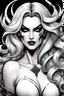 Placeholder: create an ethereal, otherworldly seductive ancient female succubus , in the comic book art style of Lady death, with highly detailed and sharply defined feminine facial features , finely penciled and inked ,