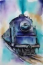 Placeholder: getting on the thought train; Ink wash with a gradient of turquoise, Royal blue and purple