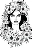 Placeholder: hyper detailed, black and white, thick line, coloring book illustration, lineart, stunningly beautiful woman in flowers