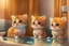 Placeholder: cute pixar chibi cats in a hotel