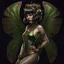 Placeholder: Full body, art nouveau woman with a bob with a fringe hairstyle, Cleopatra clothing, steampunk metal butterfly wings, green markings, black background